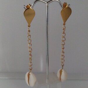 24k Gold Filled Woman Teardrop Seashell Dangle Drop Earrings Butterfly Backs